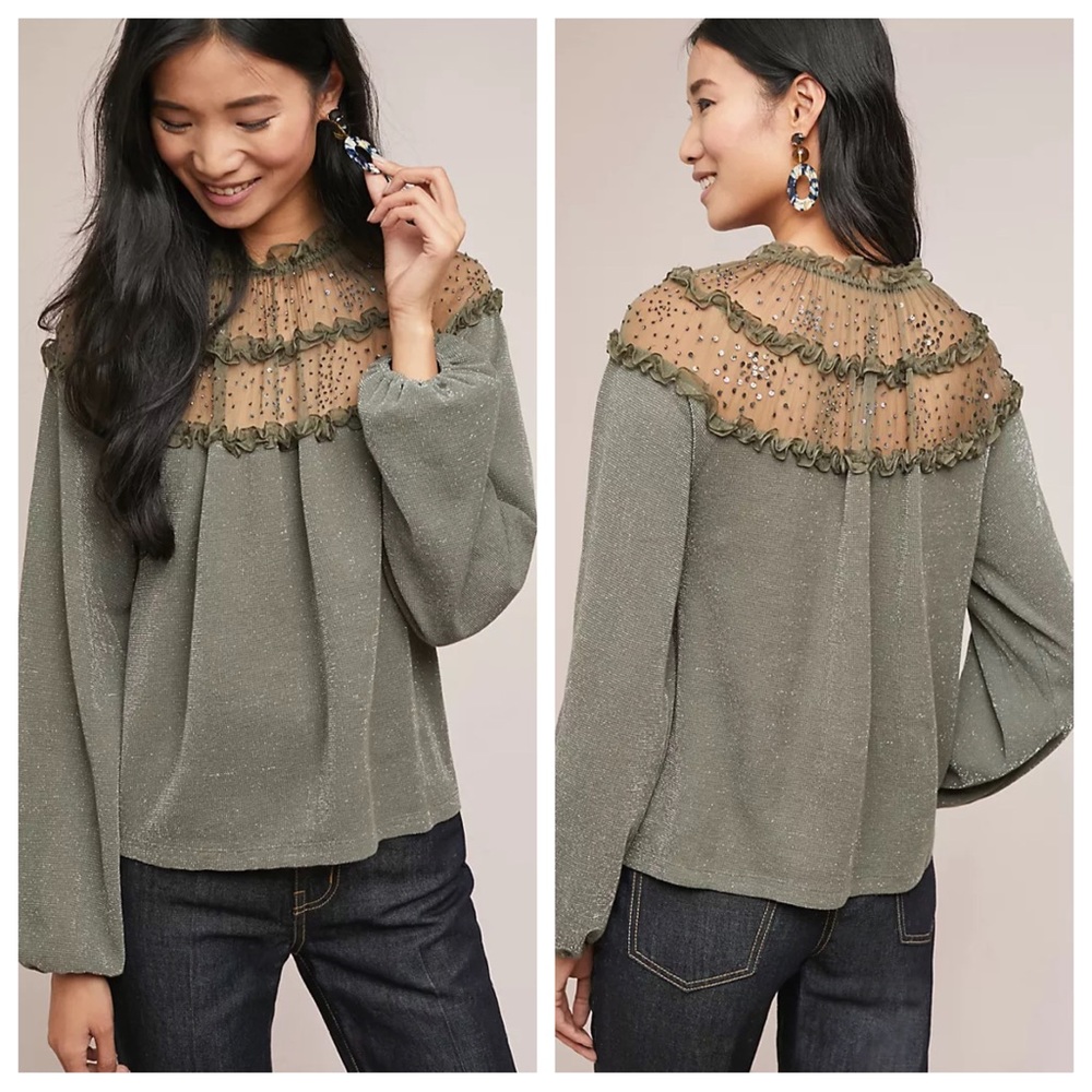 Anthropologie Ranna Gill Bowen Ruffled Top S
